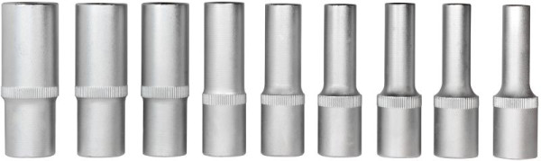 SW-Stahl Steckschlüsseleinsätze, 1/2", E-Profil, E10-E24, tief, 9-teilig, 05680L