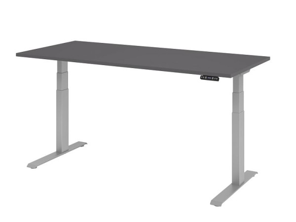 Hammerbacher Schreibtisch XDKB19, 180 x 80 cm, Platte: Graphit, 25 mm dick, ABS-Dickkante, Rechteckform, Silber, VXDKB19/G/S