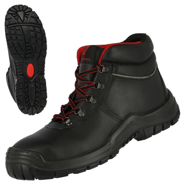 NITRAS POWER STEP MID, S3 HRO SRC Sicherheitsstiefel, halbhoch, strapazierfähiges Vollleder, schwarz, Größe: 50, VE: 10 Paar, 7211-50