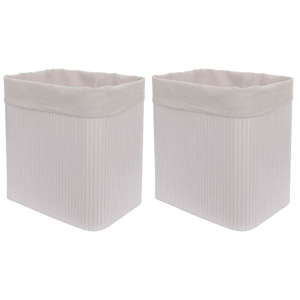 Mendler 2er-Set Aufbewahrungskorb HWC-C21, Korb Aufbewahrungsbox Ordnungsbox Sortierbox Regalkorb, Bambus 33x33x23cm, weiß, 109119