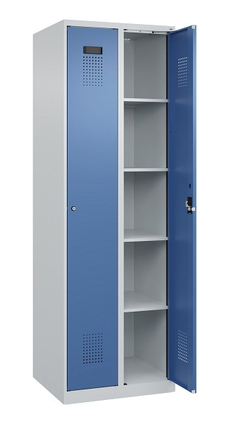 C+P Wäsche-Spind Evolo PLUS, 2 Abteile, 1850x600x500mm, 7035/5023, Verschluss Zylinderschloss, Ablageböden 8, 049000-20B S10035