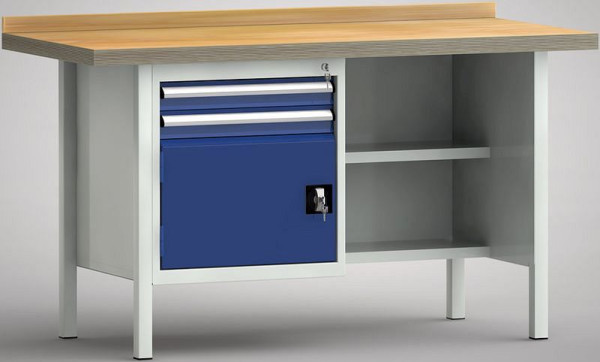 KLW Standard-Werkbank - 1500 x 700 x 840 mm L x T x H, links 2x75EA/Türe 350 mm, WS138N-1500M40-E7020