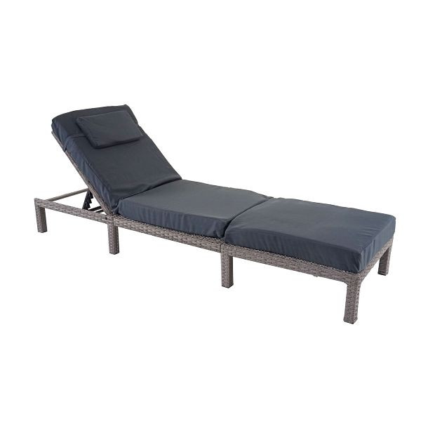 Mendler Poly-Rattan Sonnenliege HWC-A51, Relaxliege Gartenliege Liege, Premium grau, Kissen dunkelgrau, 65277