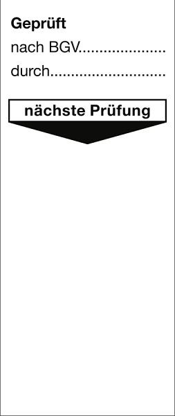 Moedel Grundplakette Geprüft nach BGV durch nächste Prüfung, Folie, 40x95 mm, VE: 10 Stück/Bogen, 55467