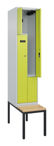 C+P Z-Spind Evolo PLUS, Bank, 2 Fächer, 2120x400x815mm, 7035/0024, Zylinderschloss, Sitzfläche Buche-Hartholz, Sitzbank, 0490537-122 S10042