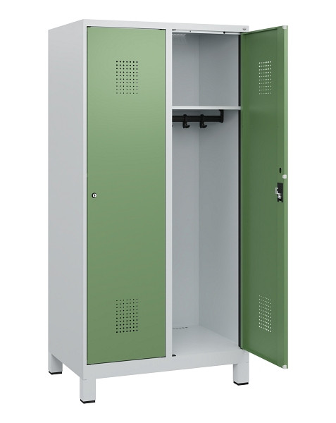 C+P Spind Evolo PLUS, Füße, 2 Abteile, 1630x800x500mm, 7035/6011, Zylinderschloss, 0490105-22 S10037
