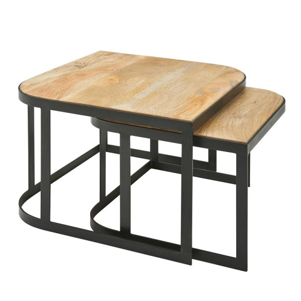 Wohnling Couchtisch 2er Set Mango Massivholz/Metall, Hell, WL6.340