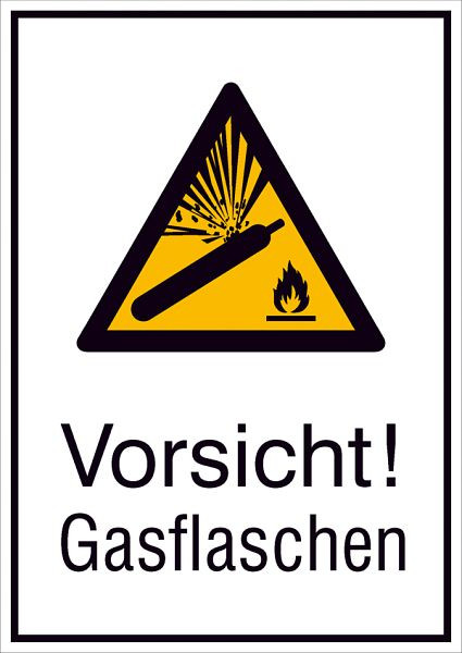 SafetyMarking Warn-Kombischild, Vorsicht! Gasflaschen, BxH 13,1x18,5 cm, Folie, selbstklebend, 21.A8015