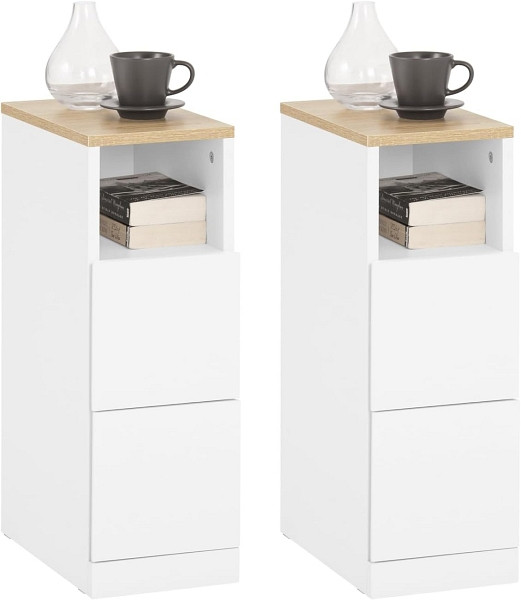 SoBuy Set von 2 Nachttischen mit 2 Schubladen, 35x20x60 cm, modern, weiß, VE: 2 Stück, FBT149-WNx2