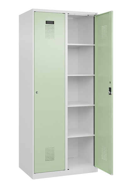 C+P Wäsche-Spind Evolo PLUS, 2 Abteile, 1850x800x500mm, 9016/6019, Verschluss Zylinderschloss, Ablageböden 8, 049000-22B S10046