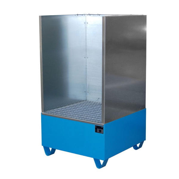 STEIN HGS Auffangwanne Serie 2000/SW, mit Spritzschutzwand, 203 Liter, RAL 5012 lichtblau, Gesamthöhe 1460 mm, lackiert, 2 x 200 Liter Fass, 79195.0003