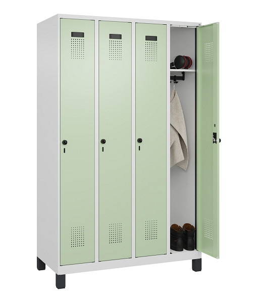 C+P Spind Evolo PLUS, mit Füßen, 4 Abteile, 1950x1200x500mm, 9016/6019, Verschluss Drehriegel, Ablageböden 4, 049010-40 S10019