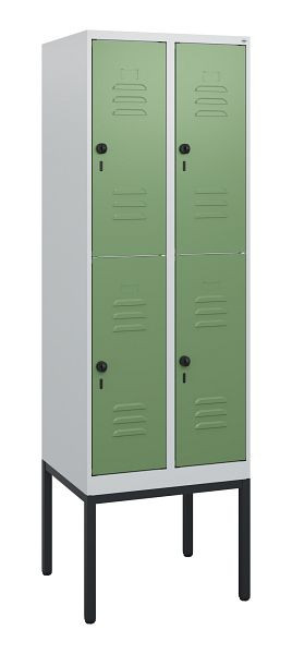 C+P Doppelstöckiger Spind Classic PLUS, Gestell, 2 Abteile, 1950x600x500mm, 7035/6011, Drehriegel, 0803305-20 S10006