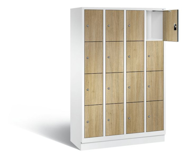 C+P Schließfachschrank Evolo, H1800xB1190xT500mm, Farbe: Verkehrsweiß / Dekor Eiche Sereno, 48020-404 S10186