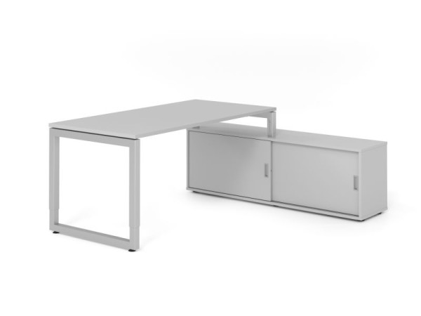 Hammerbacher Aufsatz-Schreibtisch RSE16, 160x80cm, Platte: Grau, 25mm dick, Rahmen Silber, höheneinstellbar, Grau / Grau, VRSE16SB/5/S/5/5