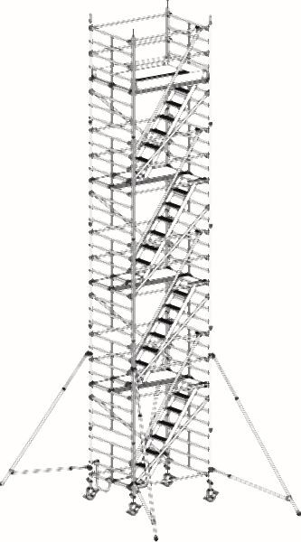 HYMER Treppen-Fahrgerüst mit Ausleger, Bühnenlänge 1,90 m, Rahmenteilbreite 1,50 m, Reichhöhe 10,40 m, 857610