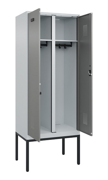 C+P Schwarz-Weiß-Spind Evolo PLUS, Gestell, 2 Abteile, 2120x800x500mm, 7035/0004, Zylinderschloss, 0490327-22 S10041