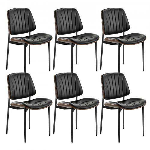 VEVOR moderner Esszimmerstuhl, 6 Stk., Leder, 158,76 kg belastbar, platzsparend, mit Kissen & Metallbeinen, Schwarz, ZHSKU00000000000484