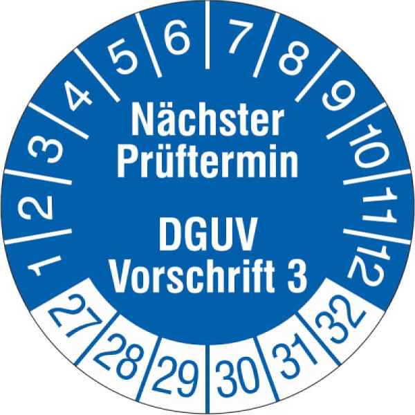 Stein HGS Prüfplaketten ohne Jahresfarbe (6 Jahre), Folie, Ø 15 mm, weiß-blau, 2027-2032, 31.c7040-27