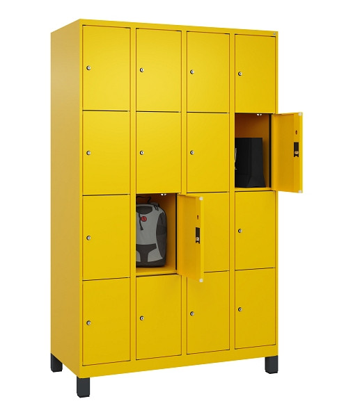 C+P Schließfachschrank Evolo PLUS, mit Füßen, 16 Fächer, 1950x1200x500mm, 1023/1023 Verkehrsgelb, 049010-404 S10022