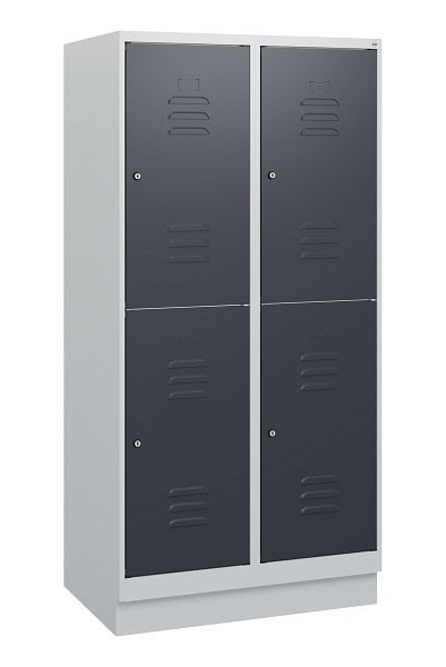 C+P Doppelstöckiger Spind Classic PLUS, Sockel, 2 Abteile, 1630x800x500mm, 7035/7016, Zylinderschlösser, 0803205-22 S10038
