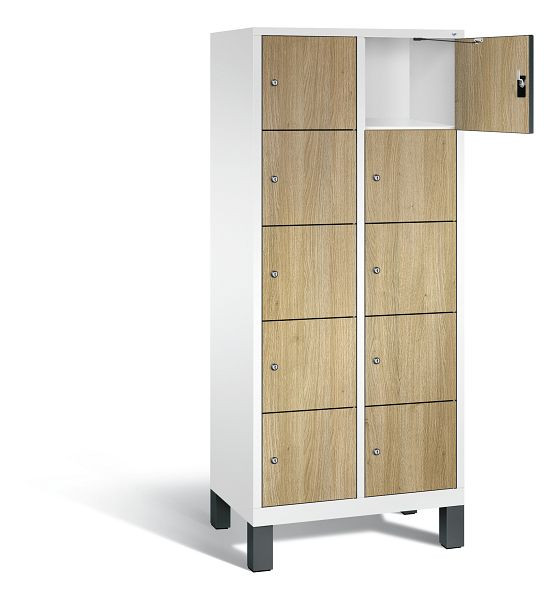 C+P Schließfachschrank Evolo, H1850xB810xT500mm, Farbe: Verkehrsweiß / Dekor Eiche Sereno, 48010-225 S10080