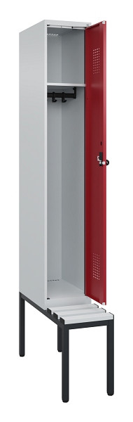 C+P Spind Evolo PLUS, 1 Abteile, 2120x300x815mm, 7035/3003, Haken 3, Drehriegel, Sitzfläche Kunststoff, Sitzbank, 0490507-10 S10058