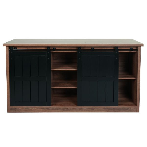 Mendler Sideboard HWC-K75, Highboard Regal Schrank Schiebetüre 7 Fächer Holz-Optik Industrial Metall 84x150x40cm, braun, 97164+97165