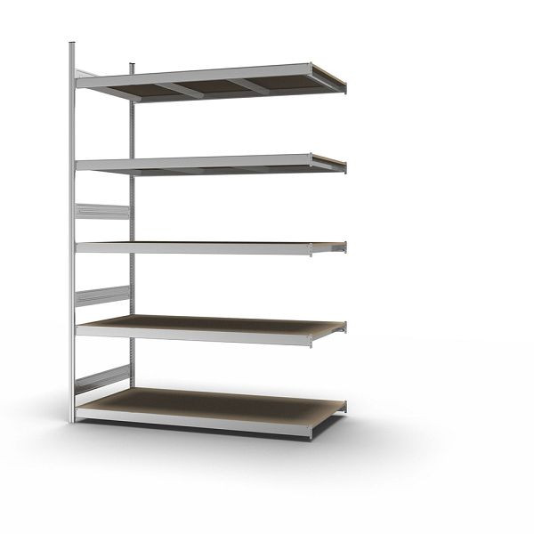 hofe Großfach-Anbauregal, 3000x800x2000 mm, 5 Fachebenen, Spanplatte verzinkt, 350 kg Fachlast, 2000 kg Feldlast, zweiseitige Bedienung, GZA30820S