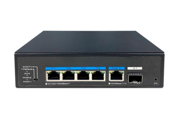 eneo IAM-5SE1004IUP Gigabit Switch, Unmanaged, Industrie Design, 120W PoE Budget, 4x PoE, -20°C~+65°C, PD Port, 237908