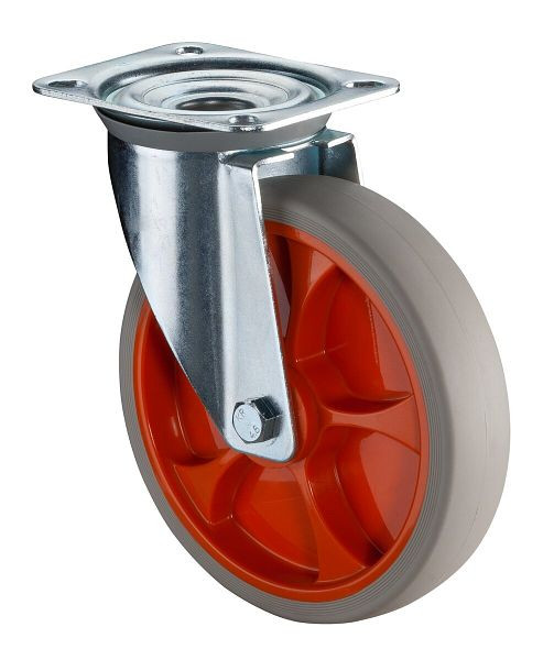 BS Rollen Transportrolle Lenkrolle, thermoplastisches Gummirad, orange Felge, Reifen hellgrau, Durchmesser: 125 mm, VE: 2 Stück, L400.B44.126.02