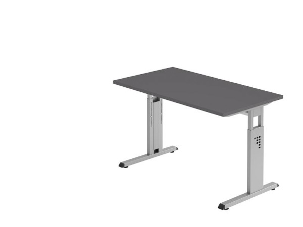 Hammerbacher Schreibtisch C-Fuß 120x67cm Graphit/Silber, 25 mm dick, 2 mm ABS-Kante. Rechteckform, VOS612/G/S