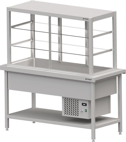 Stalgast Edelstahl Kaltausgabe mit Ausgabevitrine und Kühlwanne 3x GN1/1, 1245x750x880, Granitabdeckung "Standard G1", CF12206