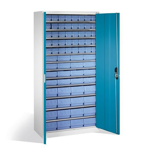 C+P Magazinschrank Serie 13, H1980xB1000xT420mm, Farbe: Lichtgrau / Lichtblau, Muldengriff, 133144-28 S10038