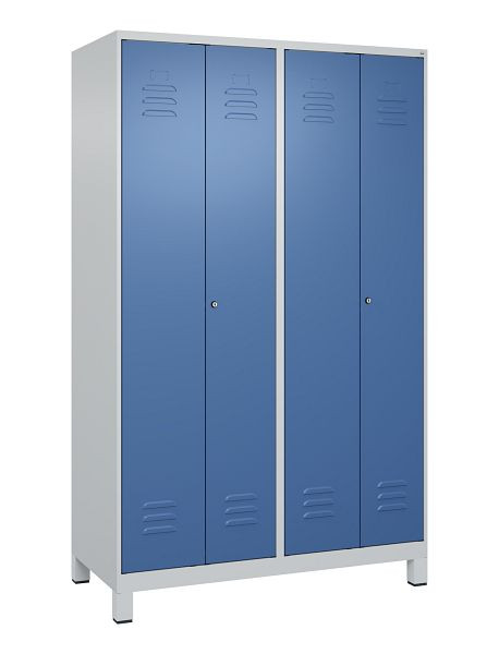C+P Umkleidespind Classic PLUS, Doppel-Spind, Füße, 4 Abteile, 1950x1200x500mm, 7035/5023, Zylinderschlösser, 080012-40P S10023