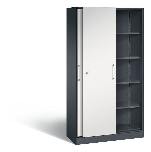 C+P Schiebetürenschrank Asisto, H1980xB1000xT435mm, Farbe: Schwarzgrau / Lichtgrau, Bügelgriff, 5 OH, 142002-000 S10113