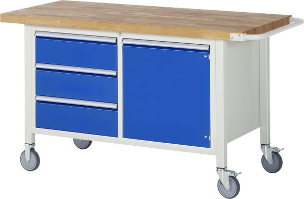 RAU Fahrbare Werkbank 8468, B1500xT700xH880-1080mm, 3x Schublade-Vollauszug, 1xTür, 15-8468A2-157B4H.11