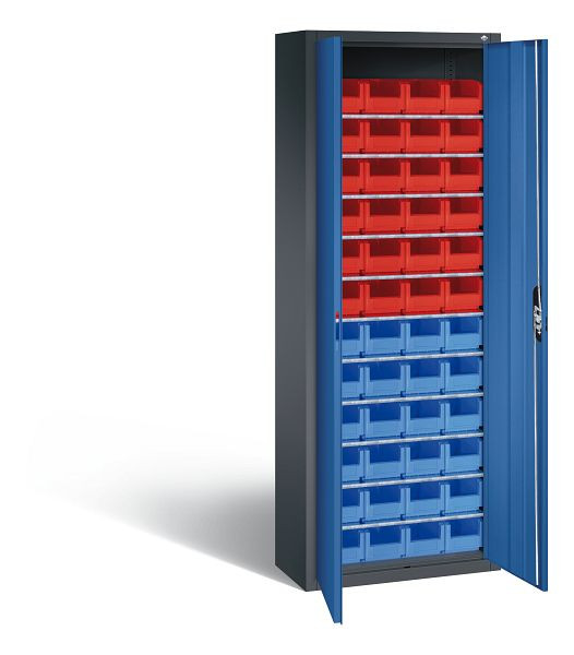 C+P Magazinschrank Serie 13, H1980xB700xT300mm, Farbe: Schwarzgrau / Enzianblau, Muldengriff, 133113-21 S10112