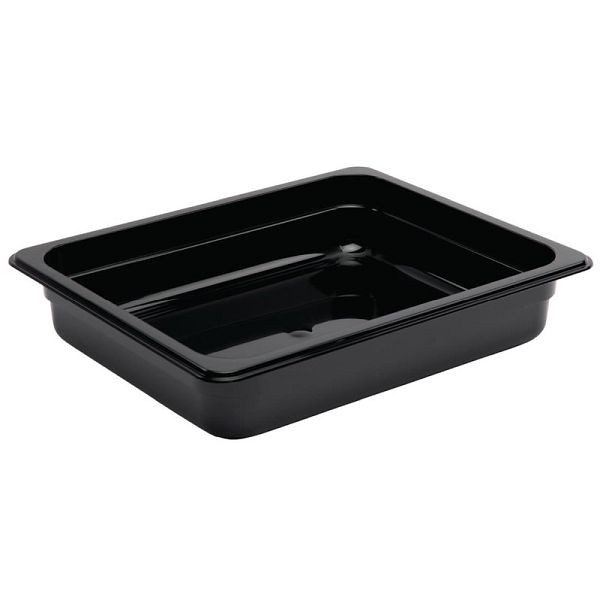 Vogue GN-Behälter GN1/2 schwarz 65mm, nur die Polycarbonat GN-Deckel sind geeignet für diesen Behälter, U458