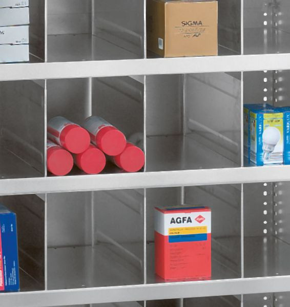 hofe Trennblech mit Steckstiften - verzinkt 300 mm tief, 450 mm Gefachhöhe (OK-OK Fachboden), für Kastenformböden, Z493045