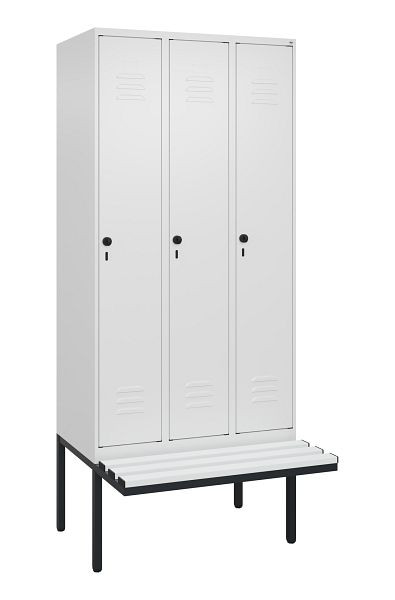 C+P Umkleidespind Classic PLUS, 3 Abteile, 2120x900x815mm, 9016/9016, Drehriegel, je 2 Doppel-Haken, 0800407-30F S10044