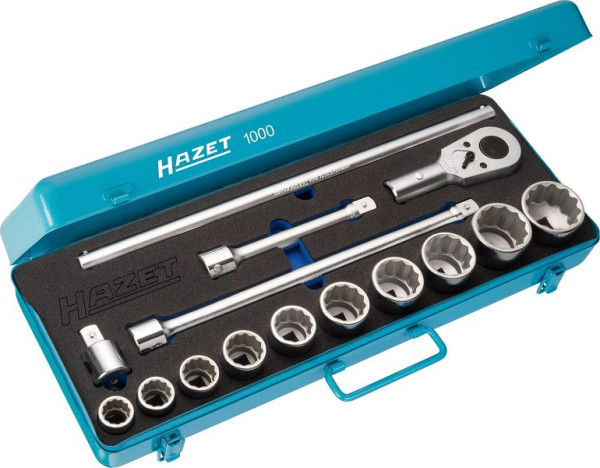 Hazet Steckschlüssel Satz, Vierkant hohl 20 mm (3/4 Zoll), Außen-Doppel-Sechskant Profil, Mit Doppelsechskant Steckschlüsseleinsätzen, 1000Z