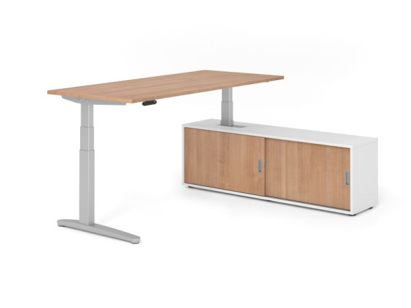 Hammerbacher Schreibtisch XBHM19, 180x80cm, Platte: Nussbaum, 25mm dick, C-Fuß Gestell Silber, Höhe: 65 - 129 cm, Ahorn, SB/N/S/W/N, VXBHM19SB/N/S/W/N