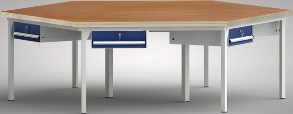 KLW PROFI-Werkbank in Sechseckform (ERGO-Version) mit Buchen-Multiplexplatte in 6-Eck-Form 2338 x 2700 x 45 mm L x B x S, WP600E-1350M45-E7001