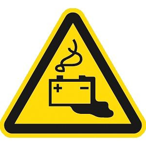 Moedel Warnung vor Gefahren durch Batterien ISO 7010, Folie, 100 mm SL, 58163