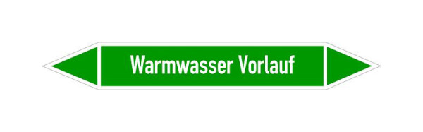 Schilder Klar Rohrleitungskennzeichen Warmwasser Vorlauf, 33000x90 mm Folie selbstklebend, 101475/90