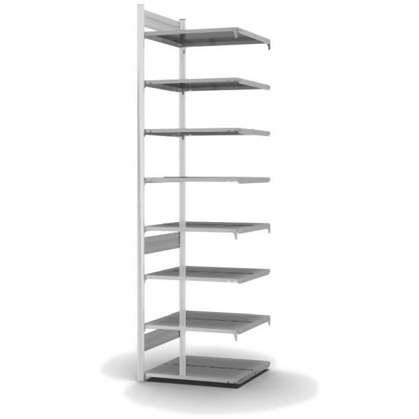 hofe Anbauregal, zerlegt, 8 Böden 2700 x 600 x 750 mm, verzinkt Stützprofile - Verkehrsweiß/RAL 9016, HWA27607DA