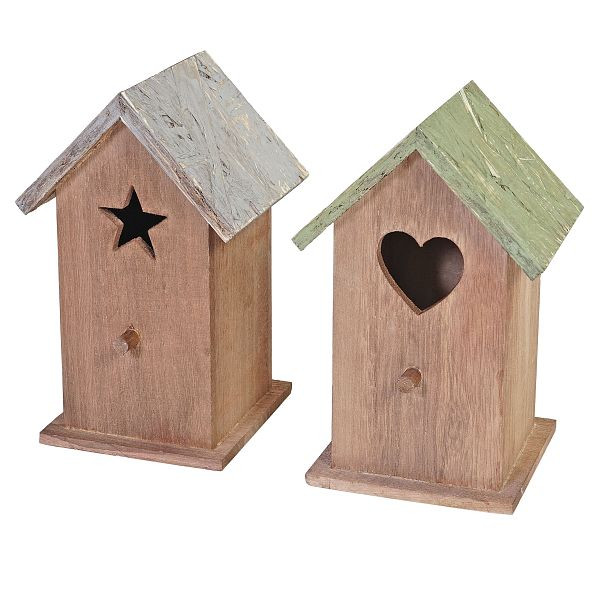 Mendler 2er Set Dekohaus Kamnik, Vogelhäuschen Vogelhaus, Shabby-Look Vintage 23x14x12cm Holz, 46557