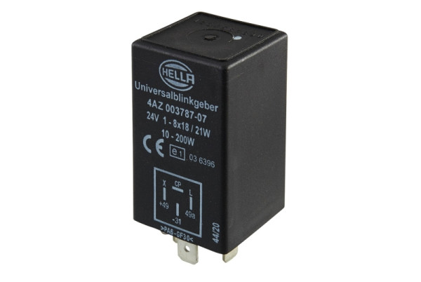 HELLA Blinkgeber, 24V, 4-polig, Anbau, elektronisch, mit Halter, Hellzeit: 46,5 ± 8,5 %, 4AZ 003 787-071