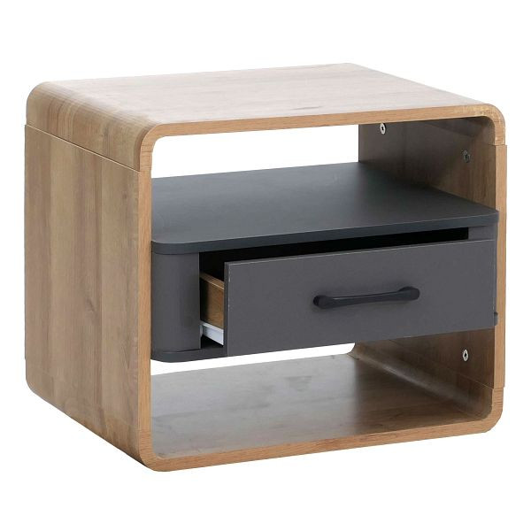 Mendler Nachttisch HWC-P43, Nachtkasten Nachtschrank Nachtkommode, Schublade MDF 40x48x44cm, Rivera-Eiche-Optik, dunkelgrau, 139820
